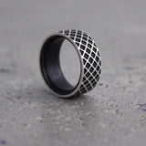 The Grid - Sterling Silver and Carbon Fiber Ring