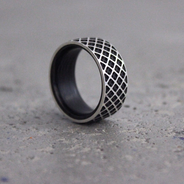 The Grid - Sterling Silver and Carbon Fiber Ring