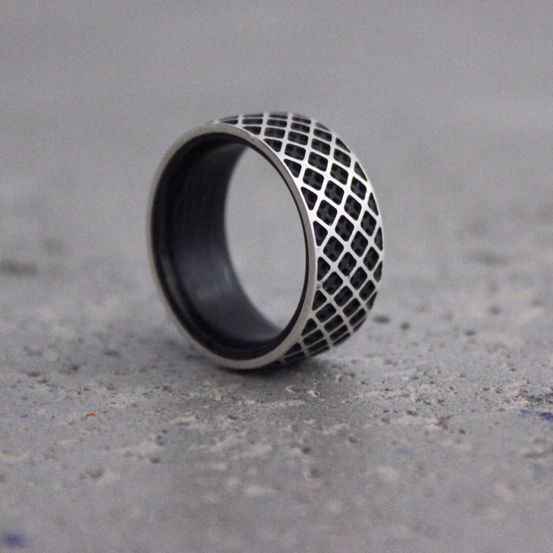 The Grid - Sterling Silver and Carbon Fiber Ring