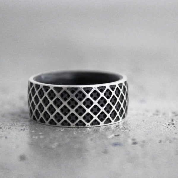 The Grid - Sterling Silver and Carbon Fiber Ring