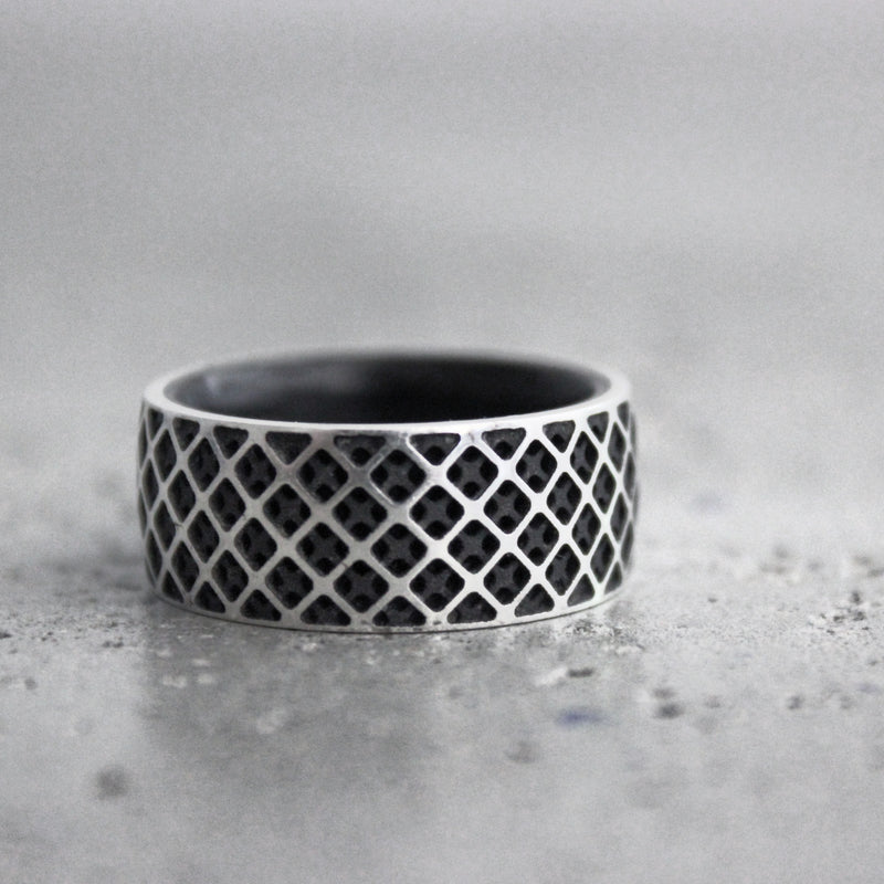 The Grid - Sterling Silver and Carbon Fiber Ring