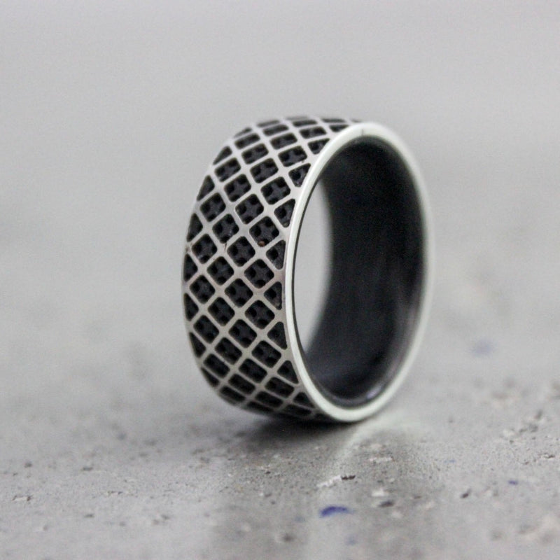 The Grid - Sterling Silver and Carbon Fiber Ring