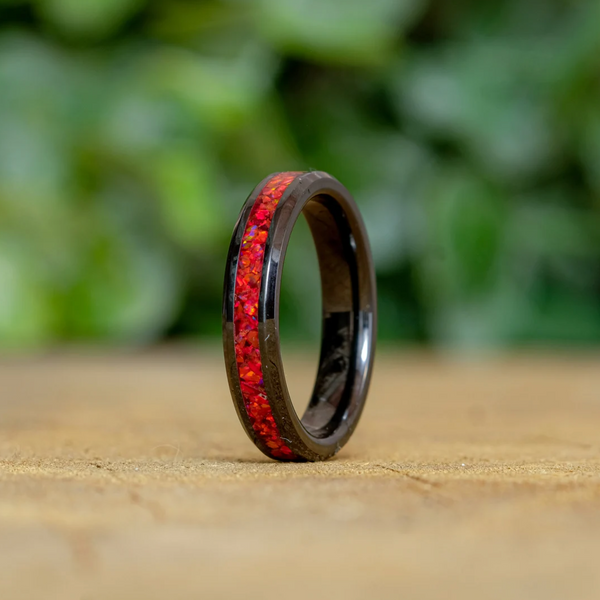 Crimson Red- Black Ceramic 4mm Ring - Size 7.5