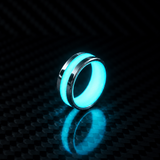 Apollo Lume Silver ring in aqua glow, nighttime