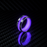 Apollo Lume Silver ring in purple glow, nighttime