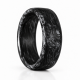 Carbon Storm Aqua Glow ring concept preview showing black and charcoal forged carbon in daylight