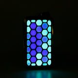 Custom two-tone Superlum titanium hexagon pendant in aqua and purple