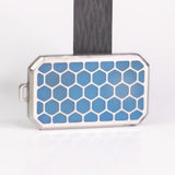 Blue glowing titanium hexagon pendant alternate view