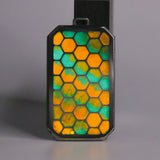 Blue and orange glowing titanium hexagon pendant