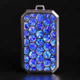 Egyptian Blue opal titanium hexagon pendant in daylight, pendant only