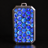 Egyptian Blue opal titanium hexagon pendant in daylight, alternate detail, pendant only