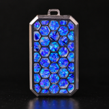 Egyptian Blue opal titanium hexagon pendant in daylight, alternate angle, pendant only