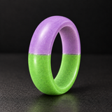 Joker Halo Ring upright in daylight with purple and green resin, a rounded Halo profile, and a thin clear divider