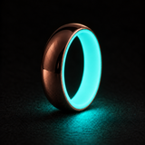 Luminescent Luxe 14K rose gold 5 mm ring with Aqua Glow liner with a powerful glow in deep darkness.