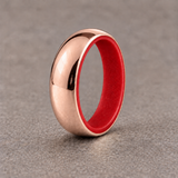 Luminescent Luxe 14K rose gold 5 mm ring with Fire Glow liner in daylight.