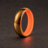 Luminescent Luxe 14K yellow gold 5 mm ring, Fire Glow, soft glow in subdued light.