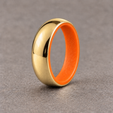 Luminescent Luxe 14K yellow gold 5 mm ring, Racing Orange, daylight appearance.
