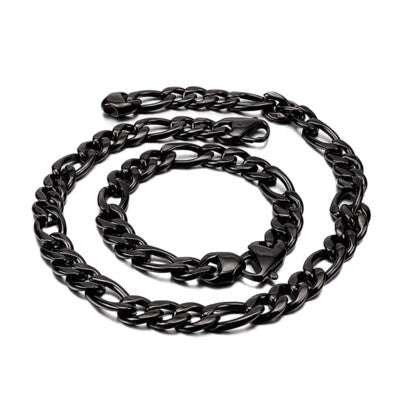 Black Stainless Steel Figaro Chain 24" 12mm