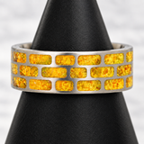 Yellow Brick Road brushed titanium ring with golden citrine opal in daylight