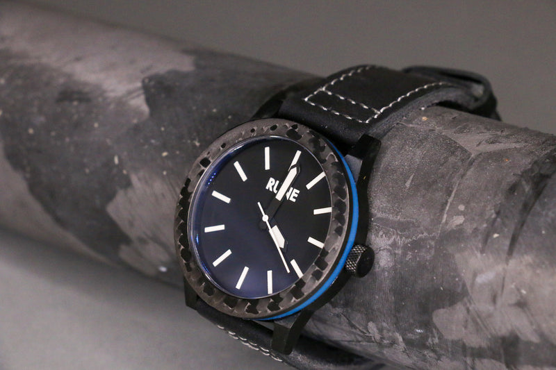 Quartz Blue Glow Apollo Bezel Carbon Fiber Lume Watch