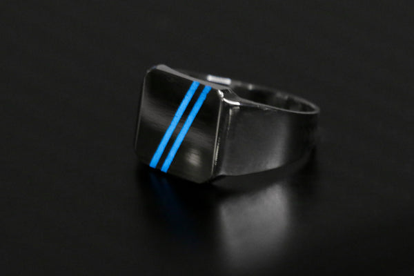 Blue Sterling Silver Signet Ring Size 10