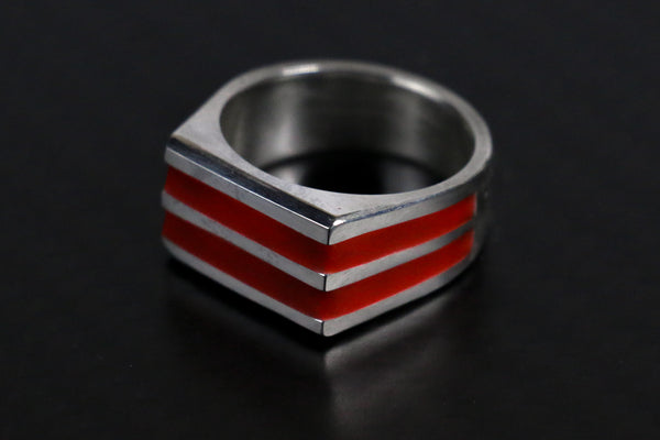 Sterling Silver Chunky Lume Signet Fire Glow - Size 10.5