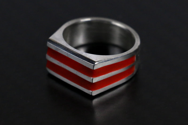 Sterling Silver Chunky Lume Signet Fire Glow - Size 10.5