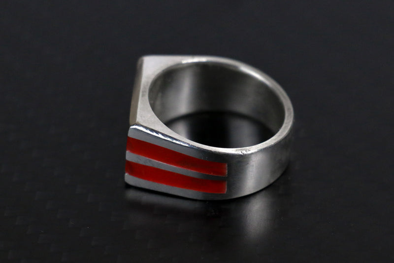 Sterling Silver Chunky Lume Signet Fire Glow - Size 10.5