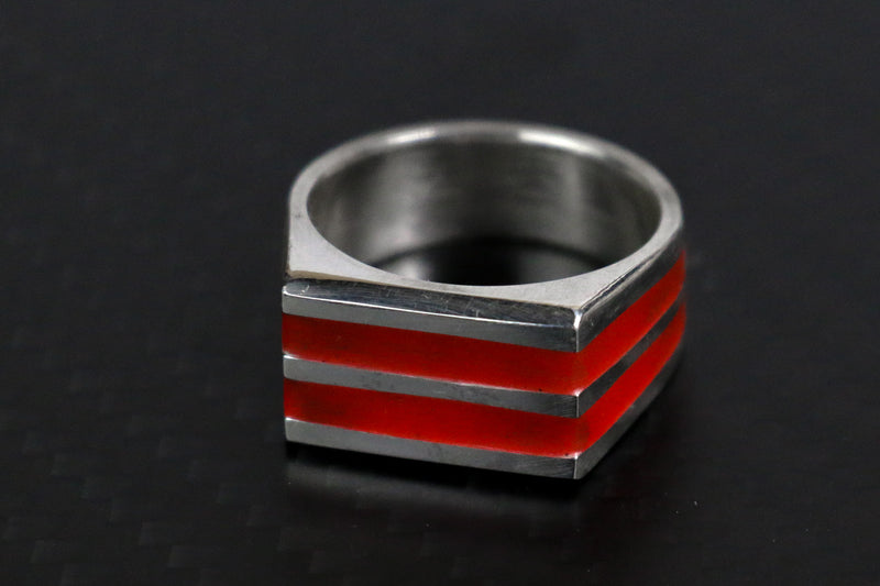 Sterling Silver Chunky Lume Signet Fire Glow - Size 10.5