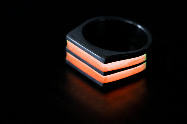 Sterling Silver Chunky Lume Signet Fire Glow - Size 10.5