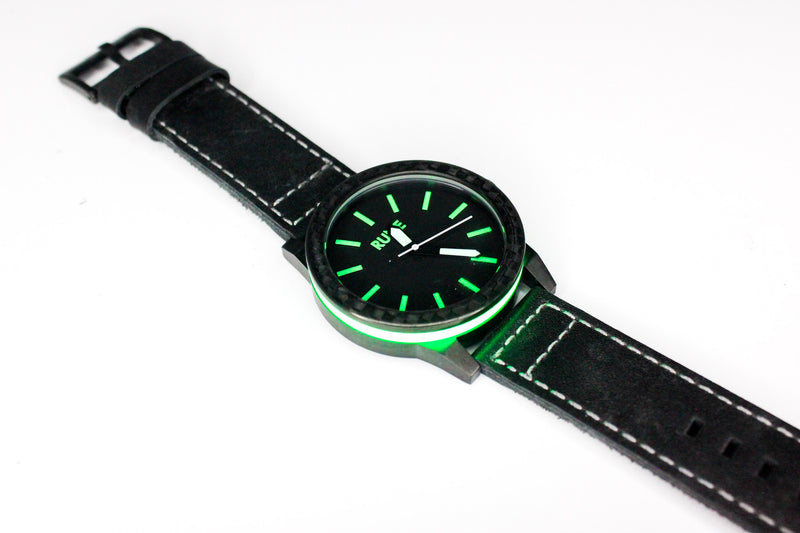 Quartz Emerald Glow Apollo Carbon Fiber Lume Watch Version 1