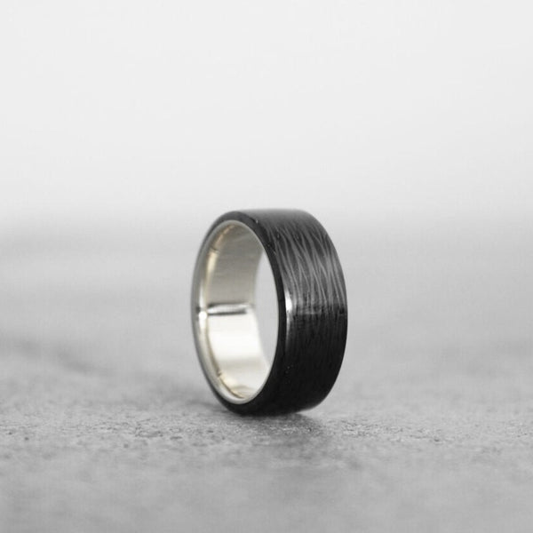Carbon Fiber and White Gold Ring  - 14K