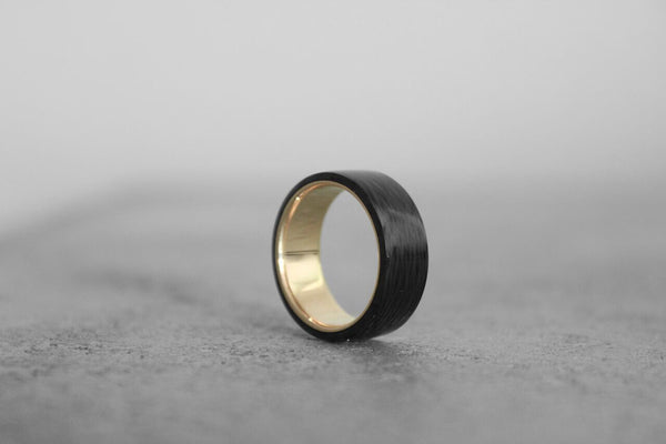 Carbon Fiber and Rose Gold Ring 14K
